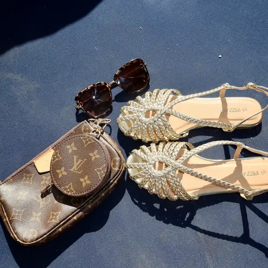 PIZZANNU Sophia Braided Strap Gold Flat Sandals, product gallery image