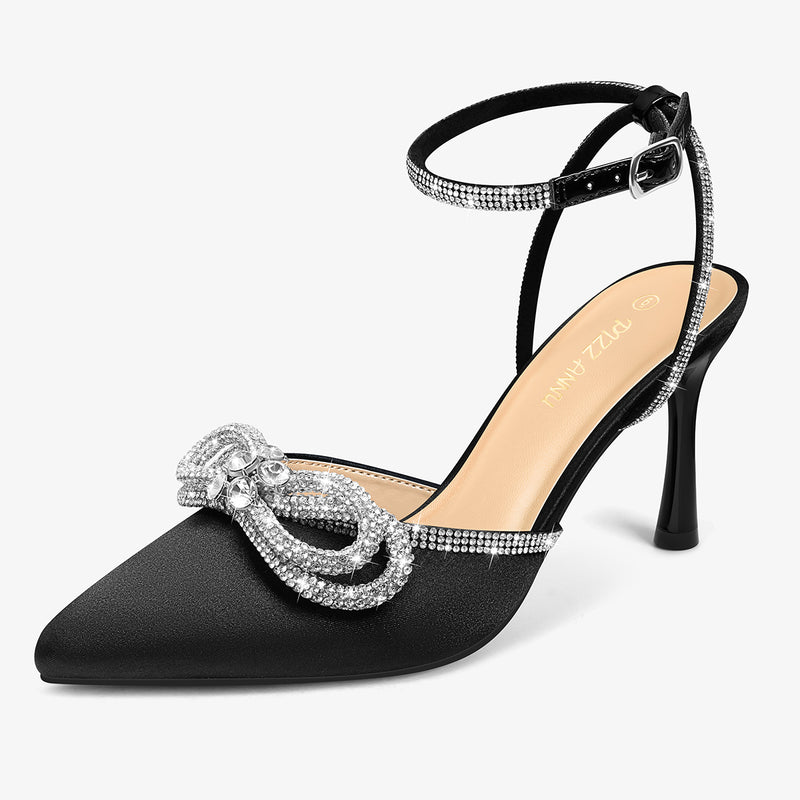 PIZZANNU Cienna black bow rhinestone rhinestone pointed toe pumps for evening events