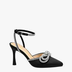 Cienna Bow Rhinestone Black Pointed Toe Pumps