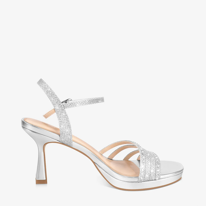 Lena Sparkly Silver Platform Heel Sandals