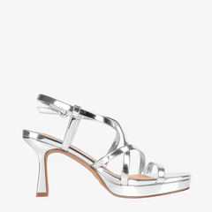 Vela Strappy Slingback Silver Platform Heel Sandals