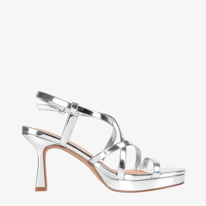 Vela Strappy Slingback Silver Platform Heel Sandals