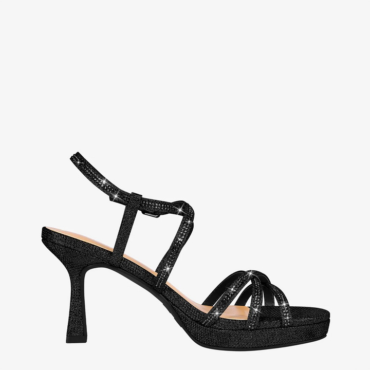 Stellora Strappy Black Platform Heel Sandals