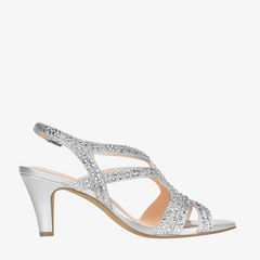 Amelia Glitter Crystal Silver Heel Sandals