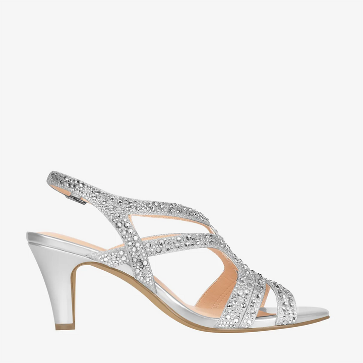 Amelia Glitter Crystal Silver Heel Sandals