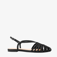 Sophia Braided Strap Black Flat Sandals