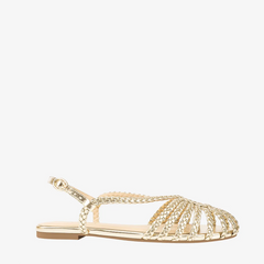 Sophia Braided Strap Gold Flat Sandals