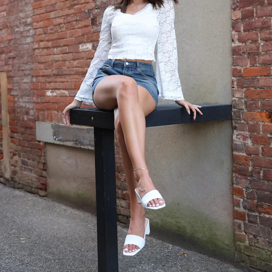 Elara Off-White Square Block Heel Mules