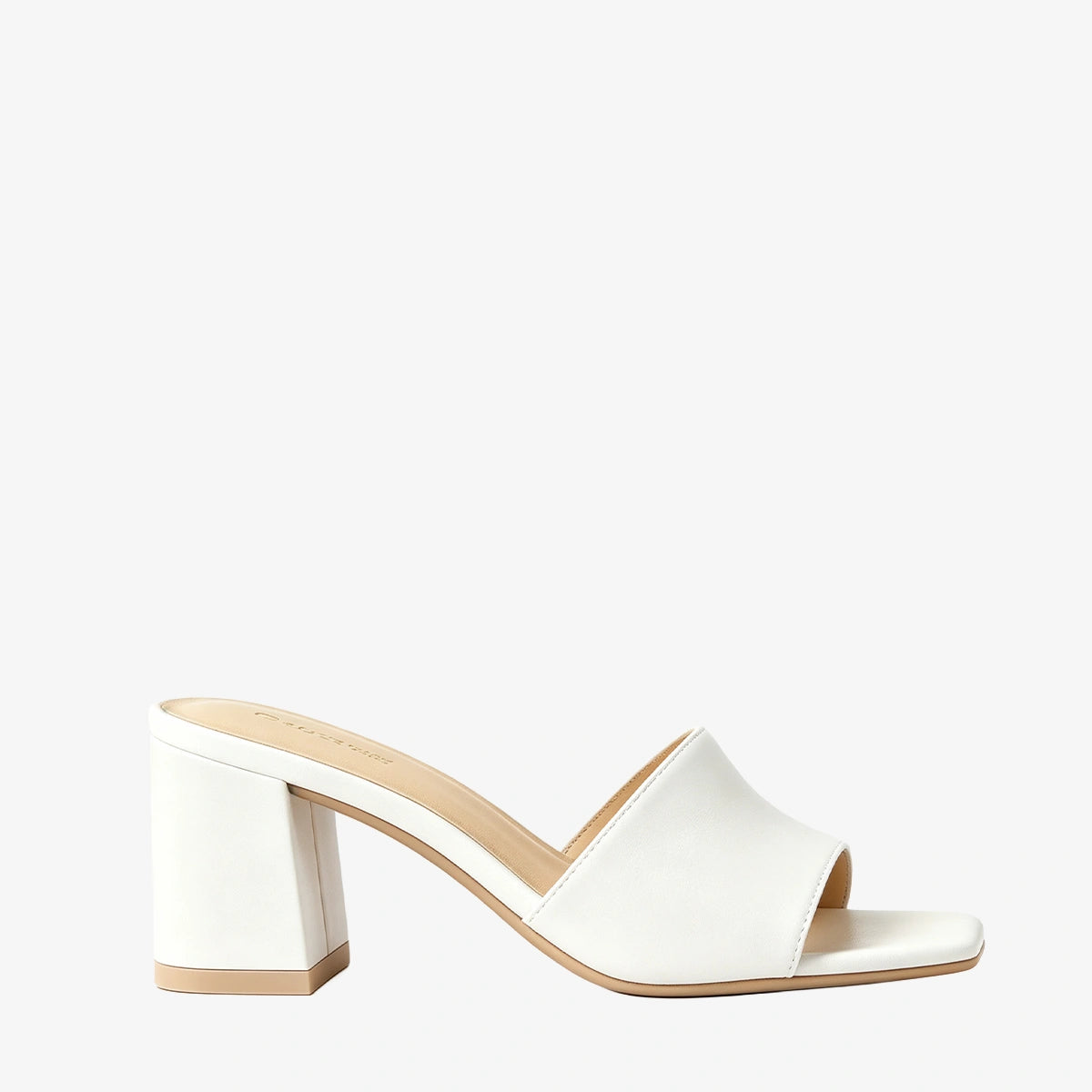 Elara Off-White Square Block Heel Mules