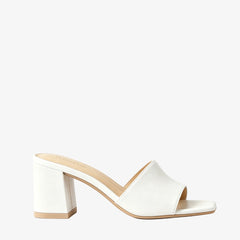 Elara Off-White Square Block Heel Mules
