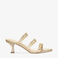 Liora Square Toe Gold Kitten Heel Mules