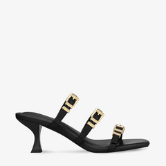 Liora Square Toe Black Kitten Heel Mules
