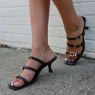 PIZZANNU Liora Square Toe Black Kitten Heel Mules, product gallery image