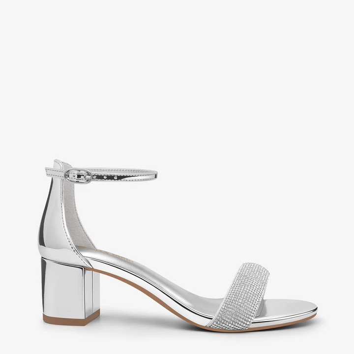 Annu Rhinestone Silver Block Heel Sandals