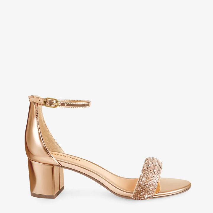 Annu Rhinestone Champagne Block Heel Sandals
