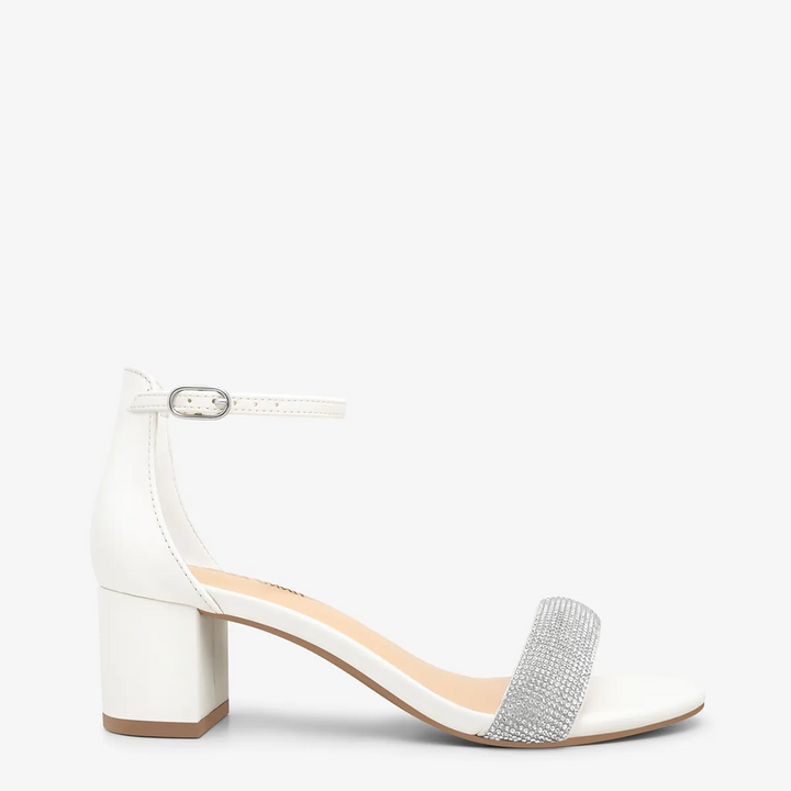Annu Rhinestone White Block Heel Sandals