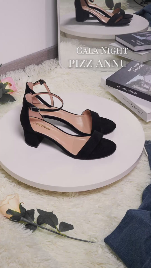 Annu Suede Black Block Heel Sandals