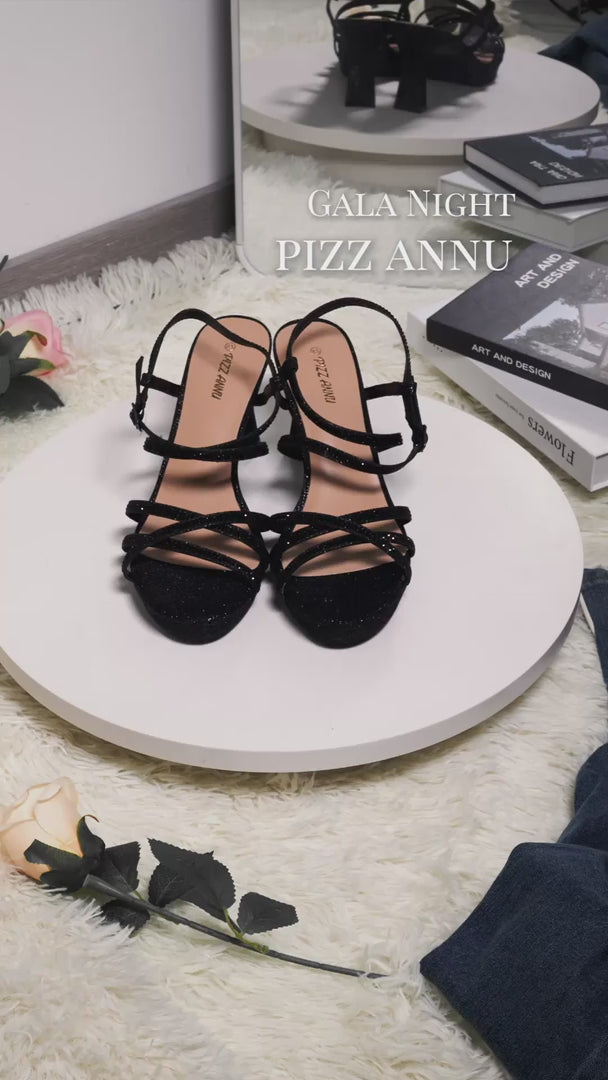 Stellora Strappy Black Platform Heel Sandals
