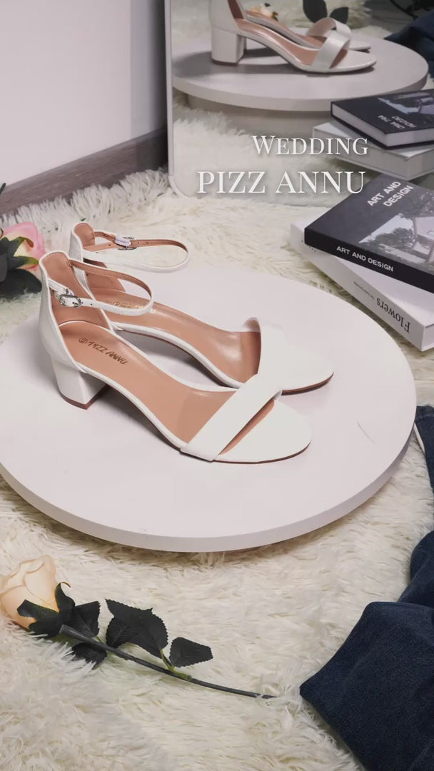 Annu White Block Heel Sandals