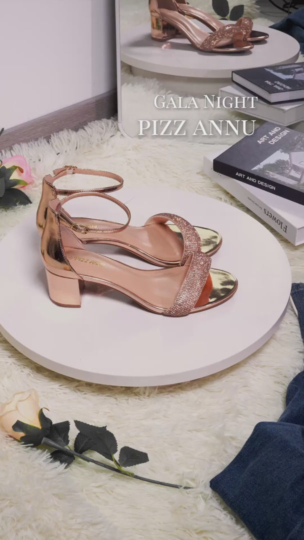 Annu Rhinestone Champagne Block Heel Sandals