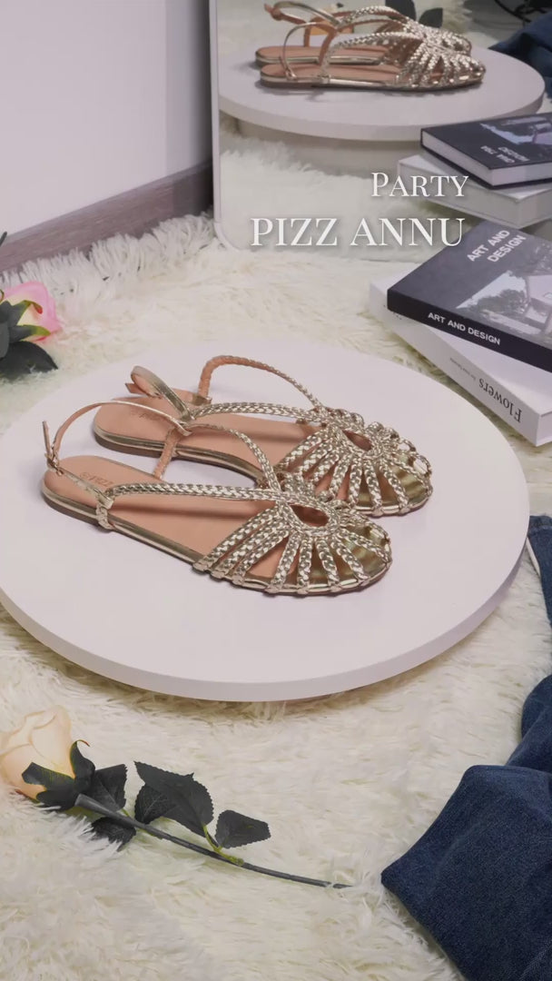 Sophia Braided Strap Gold Flat Sandals