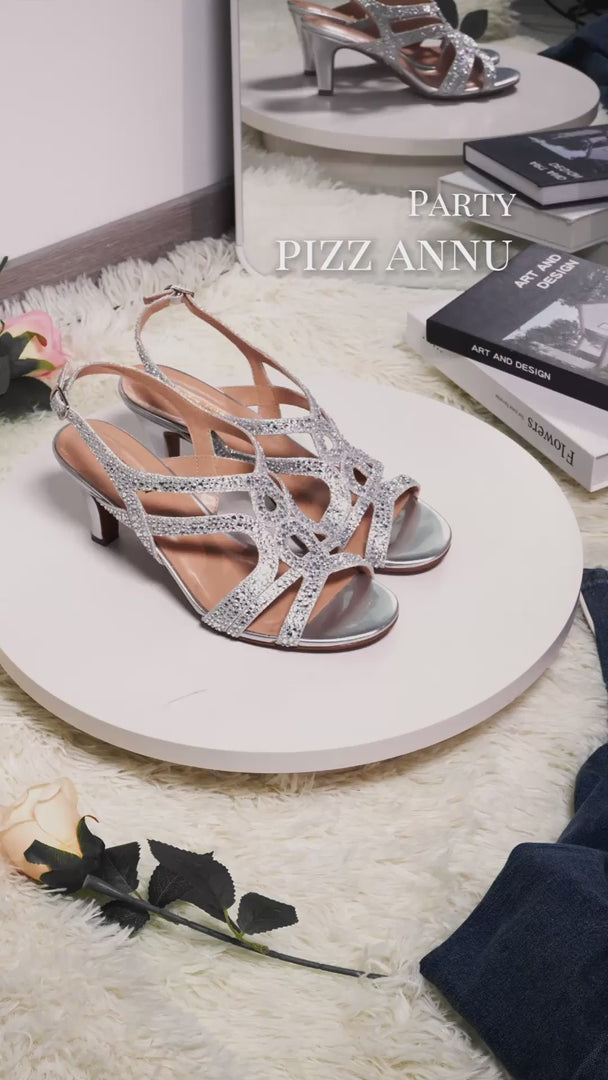 Amelia Glitter Crystal Silver Heel Sandals