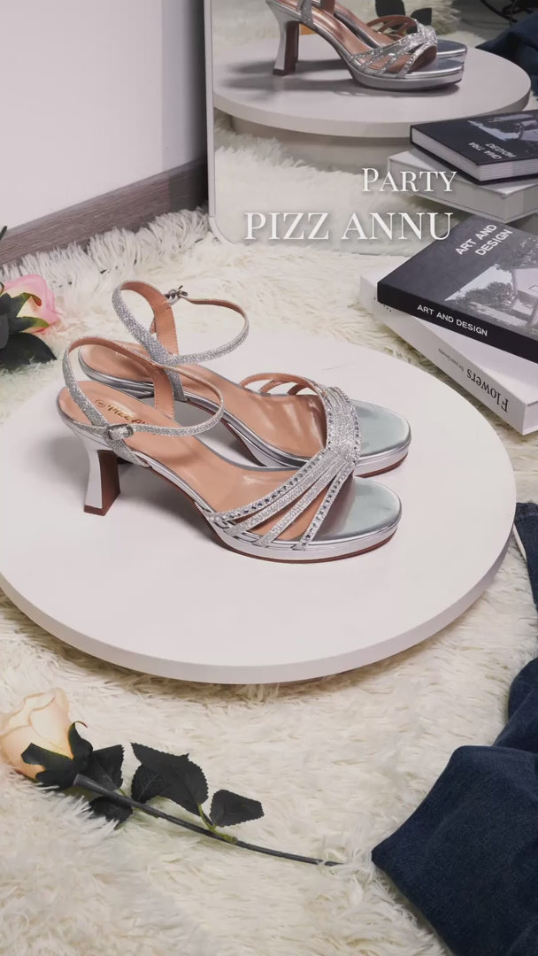 Lena Sparkly Silver Platform Heel Sandals